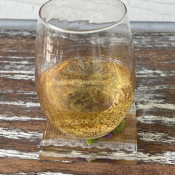 Hydrangeas and Burlap Resin Drink Coasters Set of 4 House Kitchen Table Gift - Picture 7 of 8